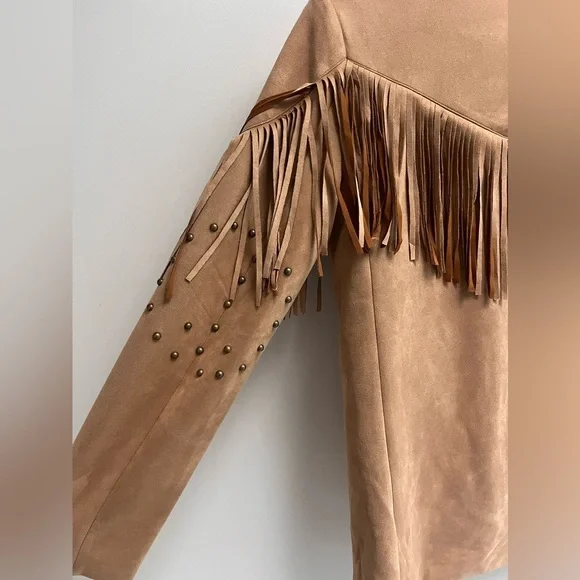 BLUE B Women’s Camel Fringe Studded Long Sleeve Blazer Jacket - Size small - Picture 3 of 8